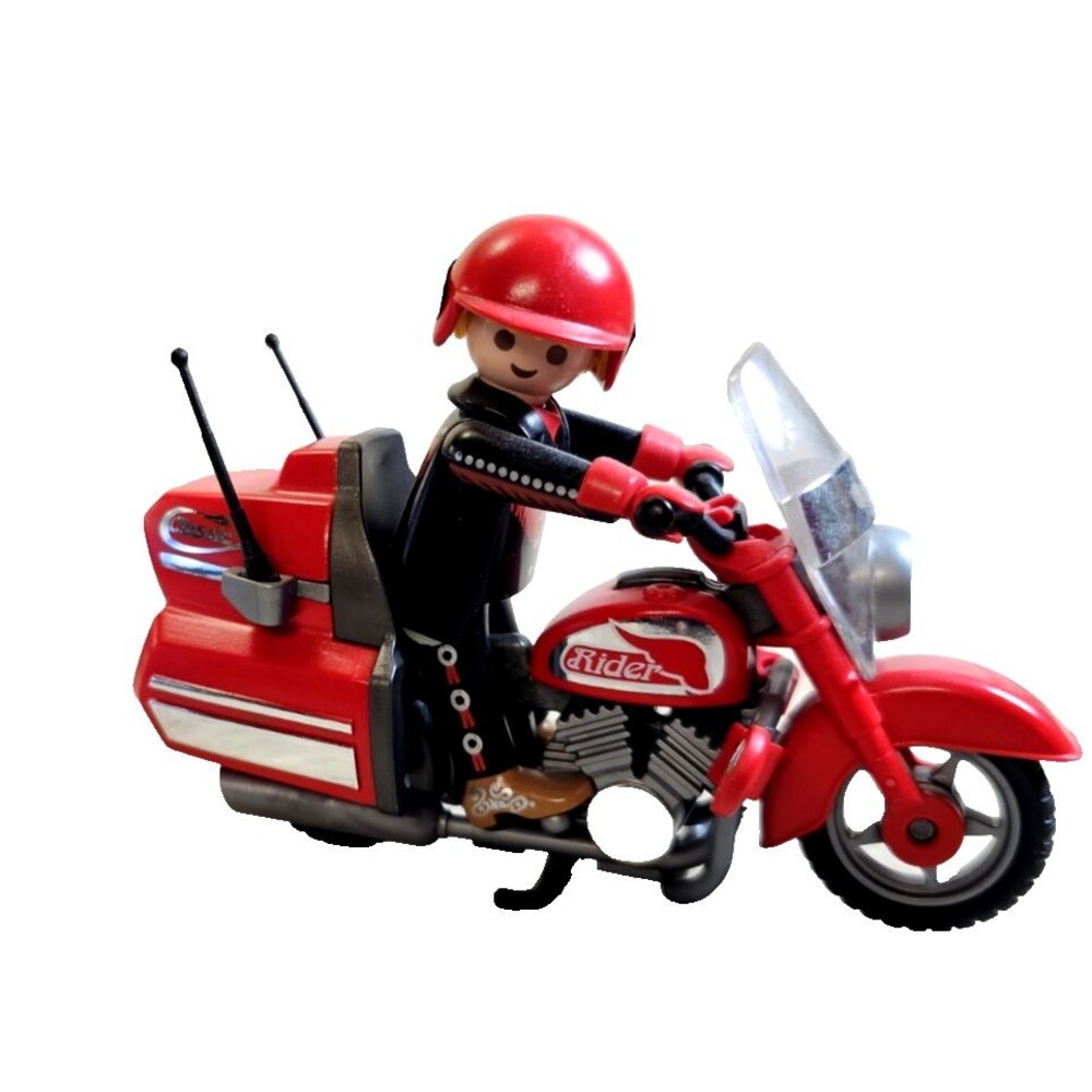 Vintage Playmobil 3062 Classic Rider Red Motorcycle Complete w Box & Instruction